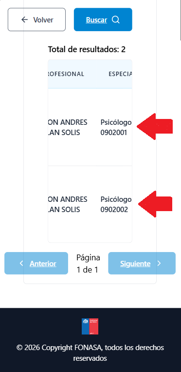 Selección de códigos de prestación